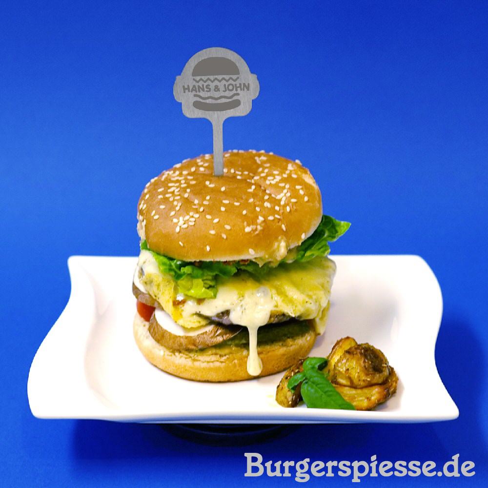 Burgerspieß 105 mit Lasergravur Hans und John